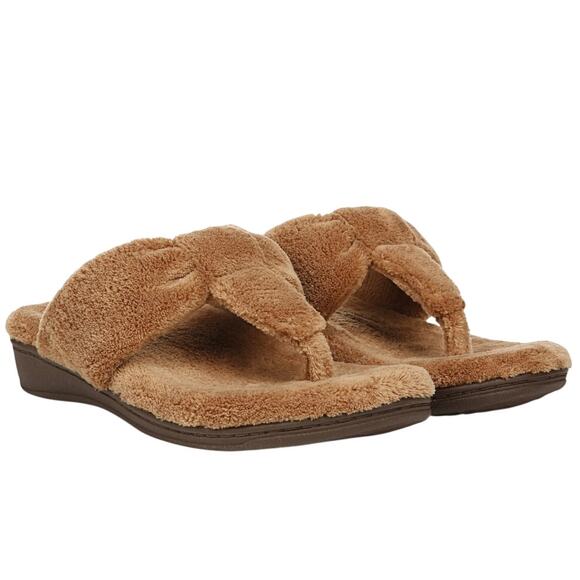Vionic NWB Spa House Mellow Indulge Slipper Sandal Toffee Tan Size 11 Plush - Picture 1 of 9